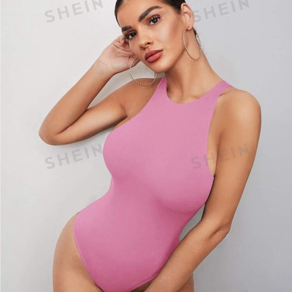 BNWT! Solid Tank Bodysuit Pink L - Picture 6 of 6